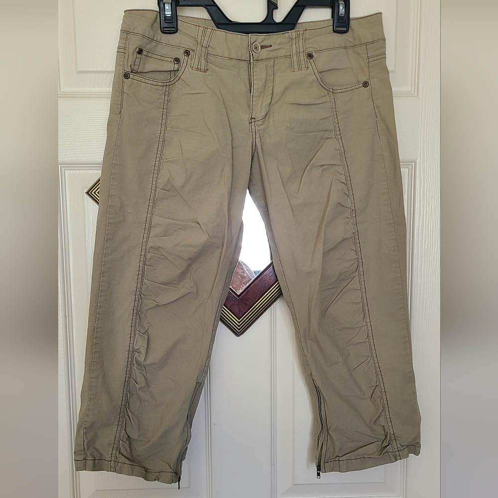 Plugg Tan Capri Pants with Zipper Detail